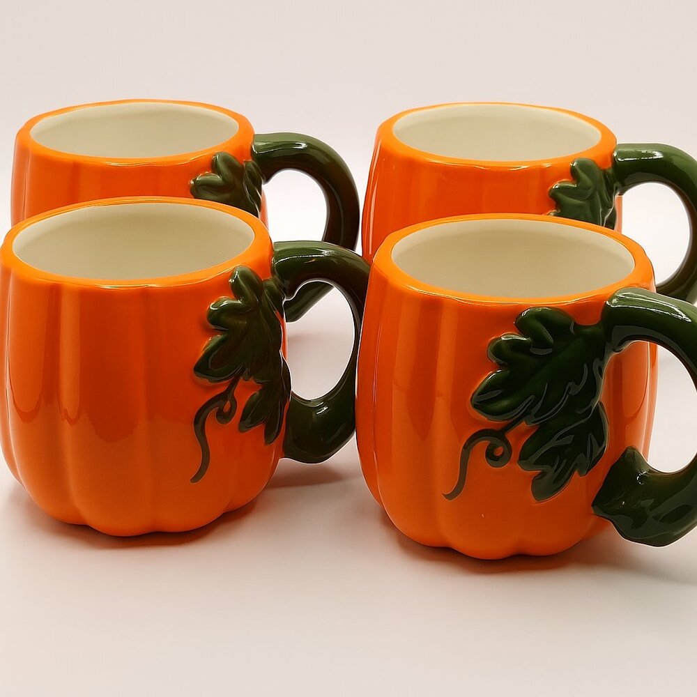 Pumpkin Coffee Mug Set of 4 | 12 oz | Fall Ceramic Hot Cocoa Cups